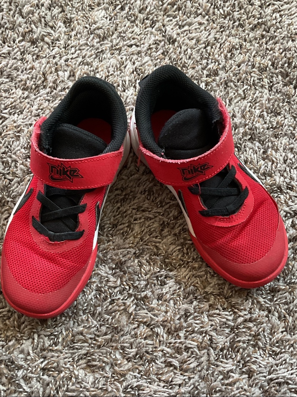 Nike Red and Black Kids Sneakers with Hook-and-Loop Strap